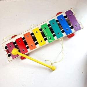 Vintage 1985 Fisher Price Xylophone Pull Along Toy #870 With Mallet